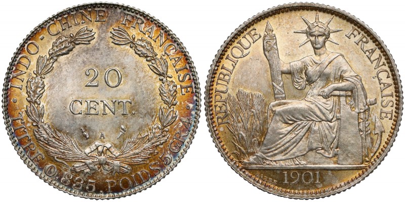 Indochiny francuskie, 20 centimes 1901 Piękny egzemplarz. 
Reference: Krause KM...