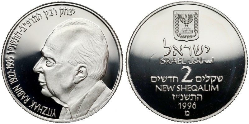 Izrael, 2 nowe szekle 1997 (1996) - Rabin Yitzhak Moneta w stanie emisyjnym. Nak...