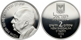 Izrael, 2 nowe szekle 1997 (1996) - Rabin Yitzhak Moneta w stanie emisyjnym. Nakład 5.293 szt. Srebro (Ag.925), średnica 38.7 mm, waga 28.8 g
Referen...
