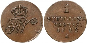 Preussen, Friedrich Wilhelm III., Schilling 1810-A, Berlin
Prusy, Fryderyk Wilhelm III, Szeląg 1810-A, Berlin Reference: A.K.S. 45
Grade: XF 

WOR...