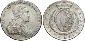 Sachsen, Friedrich August III, Taler 1794
Saksonia, Fryderyk August III, Talar 1794 Reference: Schon 266
Grade: XF/XF+ 

WORLD COINS - GERMANY