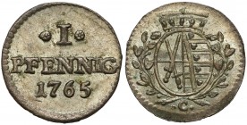Sachsen, Friedrich August III, Pfennig 1765 C
Saksonia, Fryderyk August III, Fenig 1765 C Piękny egzemplarz. 
Reference: Schon 204, Krause KM#980
G...