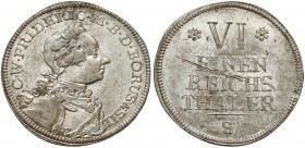 Brandenburg-Ansbach, Karl Wilhelm Friedrich (1712-1757), 1/6 Taler o.J - Schwabach (S) Moneta z zachowanym pięknym lustrem menniczym, lekko niedobita,...