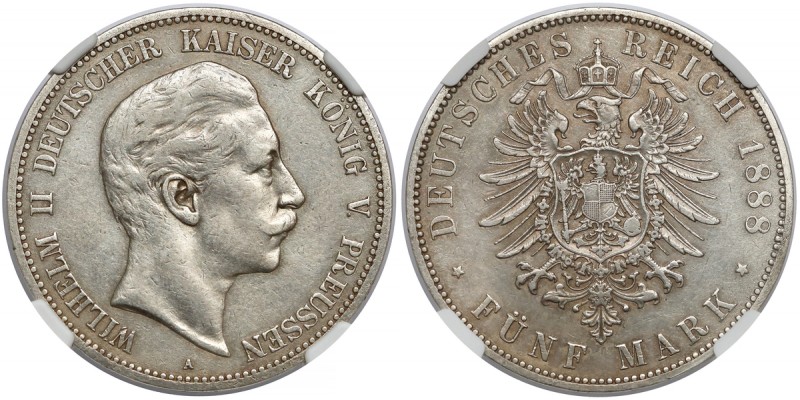 Deutschland, Preussen, 5 Mark 1888 A - klein Adler - selten
Prusy, 5 marek 1888...