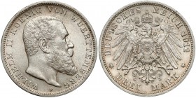 Deutschland, Württemberg, 3 Mark 1911 F
Wirtembergia, 3 marki 1911 F Reference: Jaeger 175
Grade: XF- 

WORLD COINS - GERMANY
