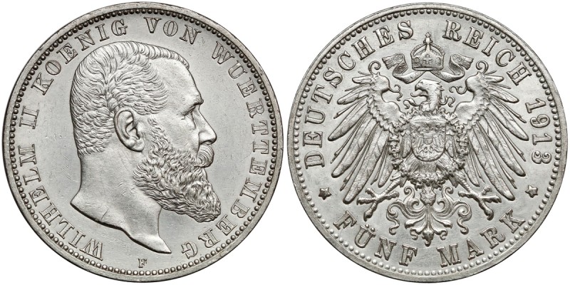 Deutschland, Württemberg, 5 Mark 1913 F
Wirtembergia, 5 marek 1913 F Lekko prze...