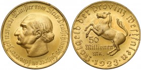 Westfalen, 50 Millionen Mark 1923
Westfalia, 50 milionów marek 1923 Reference: Funck 645
Grade: UNC/AU 

WORLD COINS - GERMANY