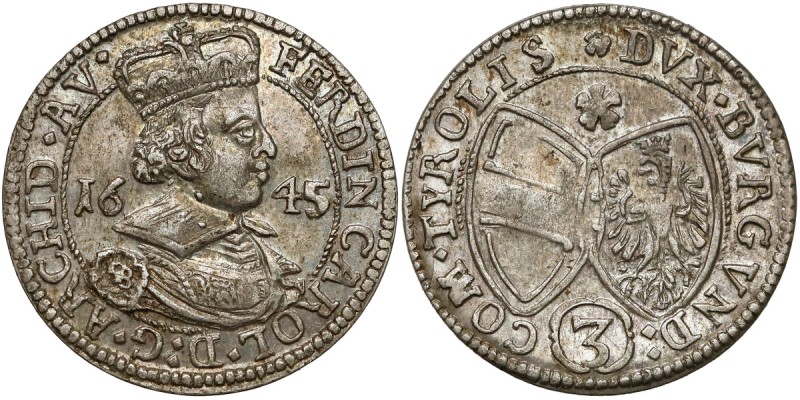 Österreich, Ferdinand Karl, 3 Kreuzer 1645, Tirol
Austria, Ferdynand Karol, 3 k...