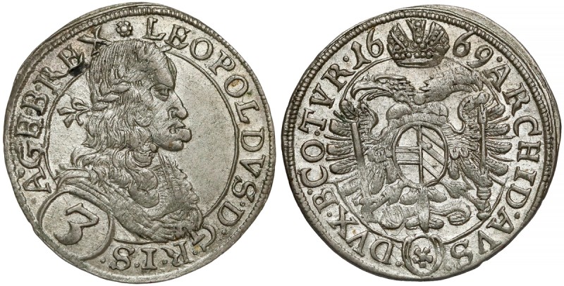 Österreich, Leopold I., 3 Kreuzer 1669, Wien
Austria, Leopold I, 3 krajcary 166...