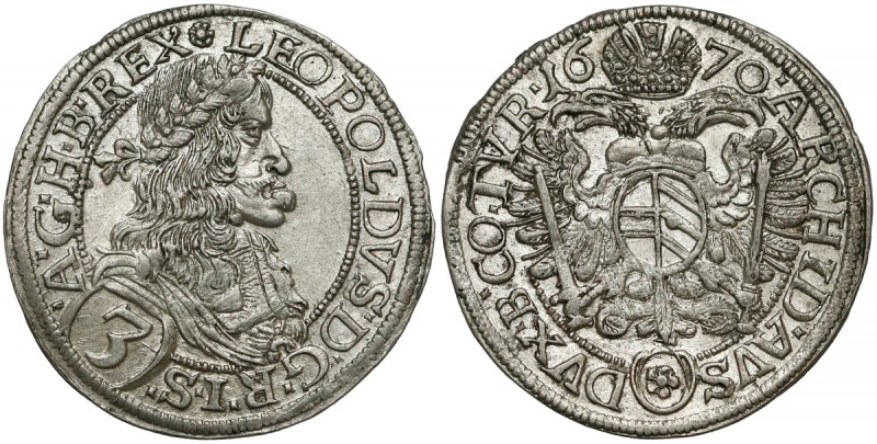 Österreich, Leopold I., 3 Kreuzer 1670, Wien
Austria, Leopold I, 3 krajcary 167...