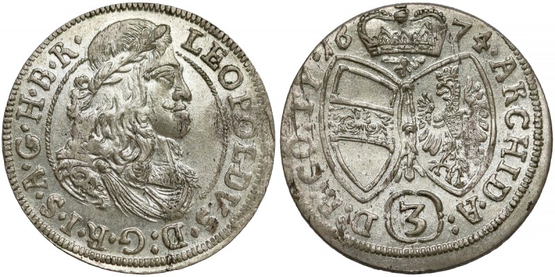 Österreich, Leopold I., 3 Kreuzer 1674, Hall
Austria, Leopold I, 3 krajcary 167...