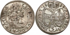 Österreich, Leopold I., 3 Kreuzer 1684, Hall
Austria, Leopold I, 3 krajcary 1684, Hall - piękne 
Grade: AU 

WORLD COINS - AUSTRIA