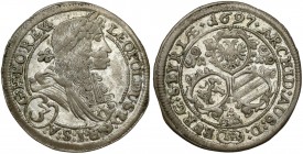 Österreich, Leopold I., 3 Kreuzer 1697 IA, Graz
Austria, Leopold I, 3 krajcary 1697 IA, Graz 
Grade: XF 

WORLD COINS - AUSTRIA