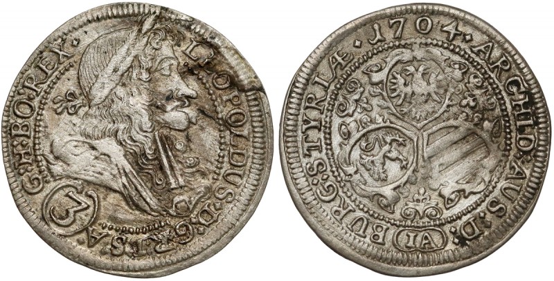 Österreich, Leopold I., 3 Kreuzer 1704 IA, Graz
Austria, Leopold I, 3 krajcary ...