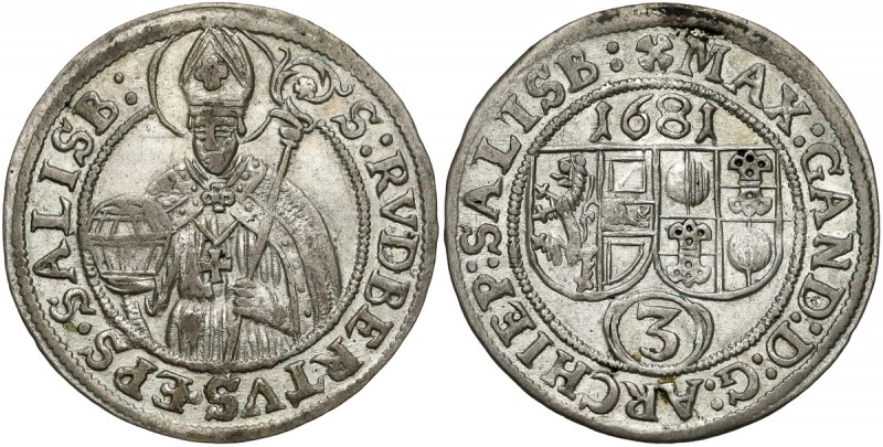 Österreich, Salzburg, Max Gandolf von Kuenburg, 3 Kreuzer 1681
Austria, Salzbur...