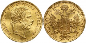 Österreich, Franz Joseph I., Dukaten 1868 A, Wien
Austria, Franciszek Józef I, Dukat 1868 A, Wiedeń Lekko gięty. Złoto (Au.986), średnica 20,2 mm, wa...