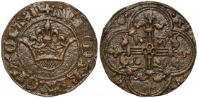 Francja, Liczman bez daty (1385/1422) - AVE MARIA (korona) Moneta lakierowana. Brąz, średnica 24,3 mm, waga 3,55 g.&nbsp; 
Grade: XF-VF 

WORLD COI...