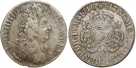 Francja, Ludwik XIV, Ecu 1710 C, Caen Rzadka mennica. 
 Srebro, średnica 40,9 mm, waga 30,30 g.&nbsp; Reference: Duplessy 1568
Grade: VF 

WORLD C...