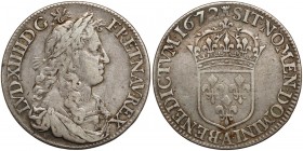 Francja, Ludwik XIV, 1/2 ecu 1672 A - Paryż Reference: Krause KM#225.1
Grade: VF 

WORLD COINS - EUROPE France / Frankreich