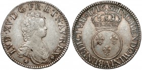 Francja, Ludwik XV, Ecu 1716 A - Paryż Ładne.
 Srebro, średnica 42,3 mm, waga 30,26 g.&nbsp; 
Grade: VF+ 

WORLD COINS - EUROPE France / Frankreic...