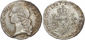 Francja, Ludwik XV, Ecu 1767 N, Montpellier Srebro, średnica 42,5 mm, waga 29,30 g.&nbsp; 
Grade: XF 

WORLD COINS - EUROPE France / Frankreich