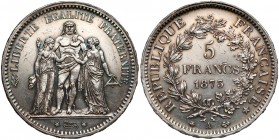 Francja, 5 franków 1873 A, Paryż 
Grade: XF 

WORLD COINS - EUROPE France / Frankreich