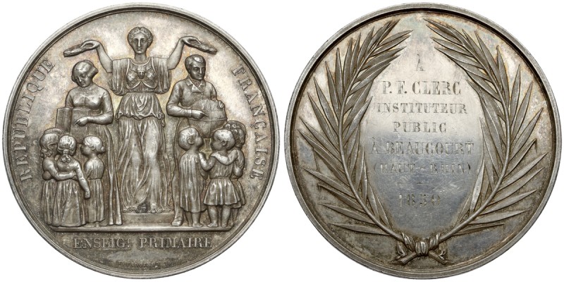 Francja, Medal - Nagroda za nauczanie - 1850 r. Na rewersie wygrawerowana dedyka...