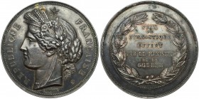 Francja, III Republika, Medal - Nagroda gimnastyczna Ministra Wojny Na rancie punca srebra z napisem ARGENT. Srebro, średnica 50,8 mm, waga 66,48 g.&n...
