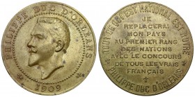Francja, Filip książę Orleanu, Żeton o wartości 10 centimes 1909 Mosiądz, średnica 30.46 mm, waga 10.42 g. 
Grade: XF 

WORLD COINS - EUROPE France...