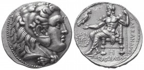 ALEXANDER III THE GREAT, 336-323 B.C. Tetradrachm, posthumous, Babylon , 317-311. AR 
Head of Herakles r., wearing lion's skin. Rev. BASILEWS ALEXANDR...