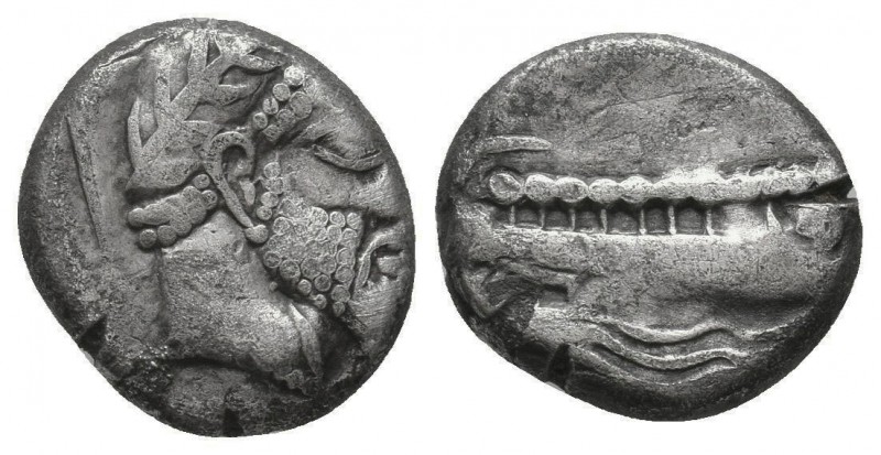 Arados, Phoenicia. AR Shekel c. 348/7-339/8 BC.
Obv. Laureate head of Baal-Arvad...