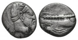 Arados, Phoenicia. AR Shekel c. 348/7-339/8 BC.
Obv. Laureate head of Baal-Arvad or Melkart right.
Rev. Phoenician pentekonter right on waves.

Condit...