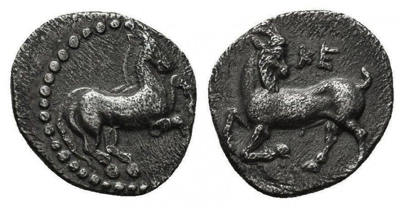 CILICIA, Kelenderis. Circa 425-400 BC. AR Obol Horse prancing right / Goat kneel...