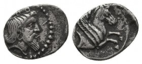 Cilicia, Uncertain AR Obol. 4th century BC. Crowned and bearded head of Persian King right / Forepart of Pegasos right. Göktürk –; Troxell & Kagan –; ...