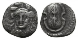 CILICIA, Tarsos. Period of Alexander III. 333-323 BC. AR Obol. Draped bust of Athena facing slightly left, wearing triple-crested helmet and necklace ...