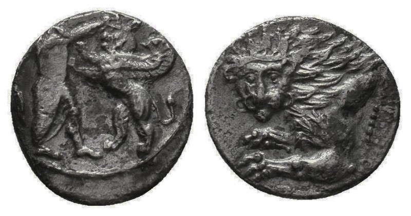 CILICIA, Uncertain. 4th century BC. AR Obol . Forepart of lion left, head facing...