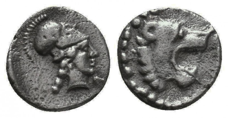 Pamphylia, Side. 3rd-2nd century B.C. AR obol. Head of roaring lion right / Helm...
