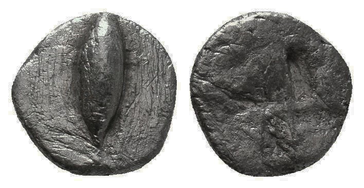 MYSIA. Kyzikos. Obol (Circa 550-530 BC). Obv: Tunny right. Rev: Quadripartite in...