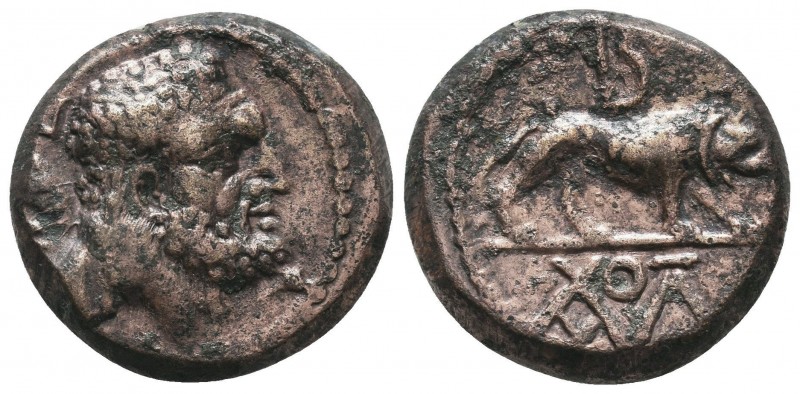 KINGS OF GALATIA. Amyntas (36-25 BC). Ae. 
Obv: Head of Herakles right, with clu...