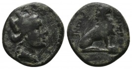 THRACE. Lysimacheia. Ae (Circa 309-220 BC).
Obv: Turreted head of Tyche right.
Rev: ΛYΣIMAXEΩN.
Lion seated right; monogram above.
SNG Copenhagen 909-...