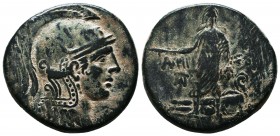 PONTOS. Amisos. Ae (Circa 85-65 BC).
Obv: Helmeted head of Athena right.
Rev: AMIΣOV.
Perseus standing facing, holdig harpa and head of Medusa, Medusa...