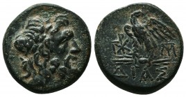 Bithynia. Dia (BC 120-63) AE 21
ca 120-63 BC. AE21 (8.49g). Laureate head of Zeus right / Eagle standing on thunderbolt left, head right; monogram to ...