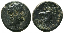 CILICIA. Aigeai. Antiochos IV Epiphanes (175-164 BC). Ae. Obv: Diademed head right. Rev: AIΓEAIΩN. Head of horse left; Φ to right. Ziegler 1360-1 var....