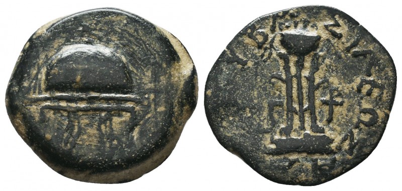 Judaea, Herod I Æ 8 Prutah. Samarian mint (Sebaste?), dated RY 3 = 38/7 BCE. Pil...