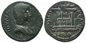 SYRIA. Seleucis and Pieria. Emesa. Julia Domna (Augusta, 193-217). Ae. Dated CY 527 (215/6).
Obv: ΙΟΥΛΙΑ ΔΟΜΝΑ AYΓ.
Draped bust right.
Rev: ЄMICΩΝ ΚΟΛ...