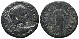 Roman Provincial Elagabalus (218-222). Pamphylia, Perge. Æ Radiate, draped and cuirassed bust r. R/ Artemis standing r., holding bow and long torch. R...