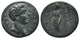 PHRYGIA. Dionysopolis. Tiberius (14-37). Ae. Potamon Theodorus?, magistrate. Obv: ΣΕΒΑΣTOΣ. Bare head right. Rev: ΔΙΟΝΥΣΟΠΟΛΙΤΩΝ ΠΟΤΑΜΩΝ ΘEΩΔΟΡΟ[...]....