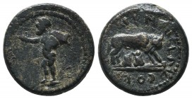 CILICIA. Ninika-Klaudiopolis. Pseudo-autonomous. Time of Trajan (98-117). Ae.
Obv: Marsyas standing left, holding wine-skin over shoulder.
Rev: NINICA...