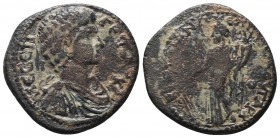 PHRYGIA. Bruzus. Geta (209-211). Ae. Obv: ΠE CEΠ ΓETAC KA. Bare-headed, draped and cuirassed bust right. Rev: BPOYZHNΩΝ. Tyche standing left, holding ...