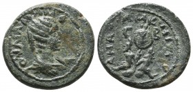 CILICIA. Anazarbus. Julia Mamaea (Augusta, 222-235). Ae. Obv: IOVΛIA MAMЄA CЄB. Draped bust right. Rev: ANAZ MHTPO / A M K Γ B. Trophy; bound captive ...